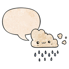 cartoon storm cloud and speech bubble in retro texture style