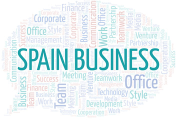 Spain Business word cloud. Collage made with text only.