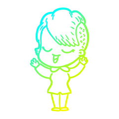 cold gradient line drawing happy cartoon girl