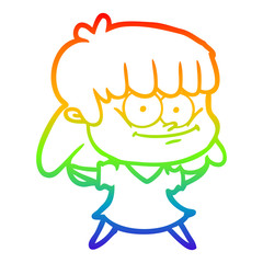 rainbow gradient line drawing cartoon girl smiling