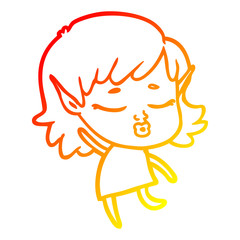 warm gradient line drawing pretty cartoon elf girl dancing