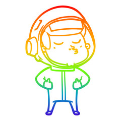 rainbow gradient line drawing cartoon confident astronaut