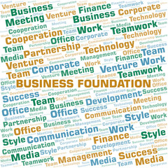 Business Foundation word cloud. Collage made with text only.