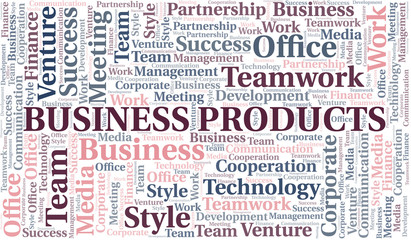Obraz premium Business Products word cloud. Collage made with text only.