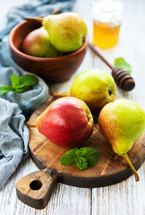 Pears on a board