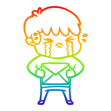 recommend clip art: rainbow gradient line drawing cartoon boy crying