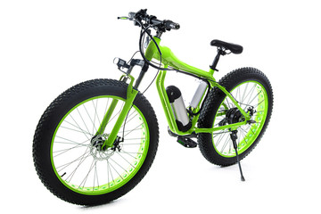 Green electric bike on white background. Sport bike