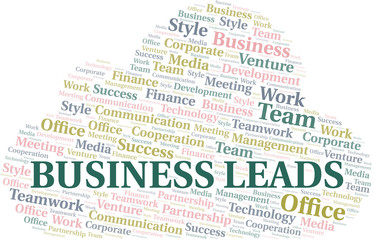 Business Leads word cloud. Collage made with text only.