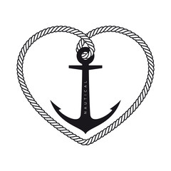 Vector black logo rope heart with nautical anchor. Isolated on white background © Jan