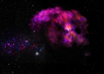 Far being shone nebula and star field. 3D rendering