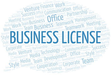 Obraz premium Business License word cloud. Collage made with text only.