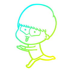 cold gradient line drawing cartoon happy boy