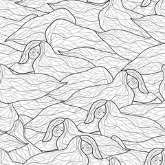 unusual seamless pattern with the image of a girl with long hair