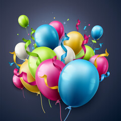 Birthday balloons and streamers on blue background © kaktus2536