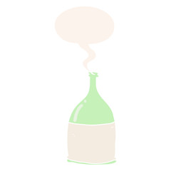 cartoon bottle and speech bubble in retro style