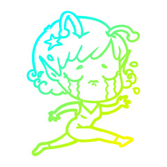 cold gradient line drawing cartoon crying alien girl