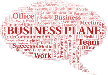 Business Plane word cloud. Collage made with text only.