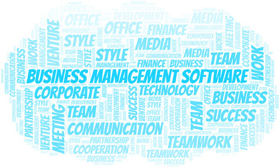 Obraz premium Business Management Software word cloud. Collage made with text only.