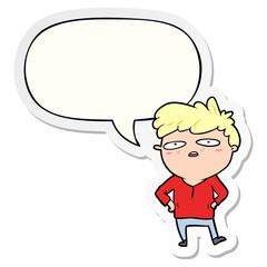 cartoon impatient man and speech bubble sticker