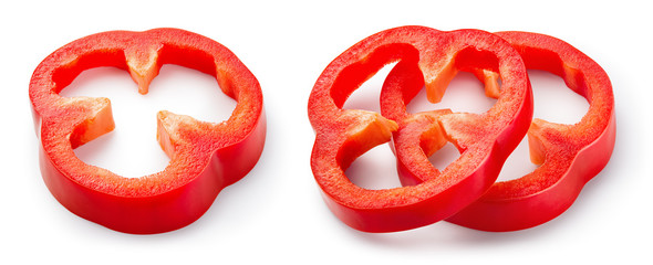 Paprika. Pepper slice isolated. Red bell pepper. Red peppers. With clipping path.