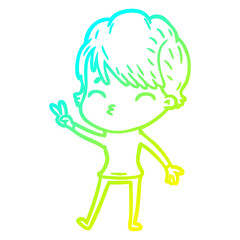 cold gradient line drawing cartoon woman thinking