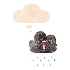 cartoon storm cloud and thought bubble in retro textured style