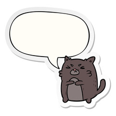 cartoon angry cat and speech bubble sticker