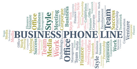 Business Phone Line word cloud. Collage made with text only.