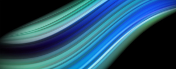 Abstract wave lines fluid rainbow style color stripes on black background. Artistic illustration for presentation, app wallpaper, banner or poster