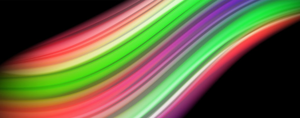 Fluid liquid color wave lines, glowing colorful light effect, abstract composition template. Geometric technology abstract pattern. Movement concept