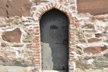 Iron Door with Georgian Cross on Stone Chapel, David Gareja Monastery, Georgia