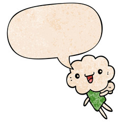 cartoon cloud head creature and speech bubble in retro texture style