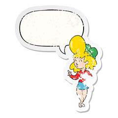 cartoon woman and big hair and speech bubble distressed sticker