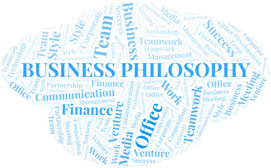 Business Philosophy word cloud. Collage made with text only.