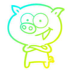 cold gradient line drawing cheerful pig cartoon