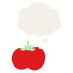 cartoon tomato and thought bubble in retro style