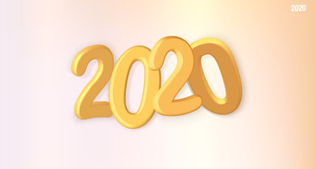 2020. 3d composition. Happy New Year. Postcard or internet banner. Gold numbers. Golden textures and background. Vector illustration.