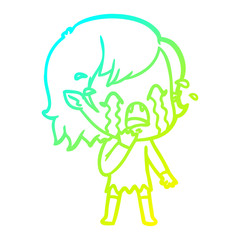 cold gradient line drawing cartoon crying vampire girl