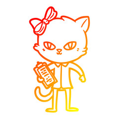 warm gradient line drawing cute cartoon cat