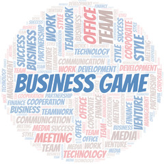 Obraz premium Business Game word cloud. Collage made with text only.