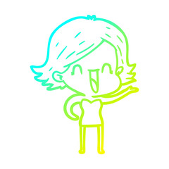 cold gradient line drawing cartoon happy woman