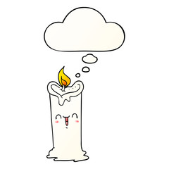 cartoon happy candle and thought bubble in smooth gradient style