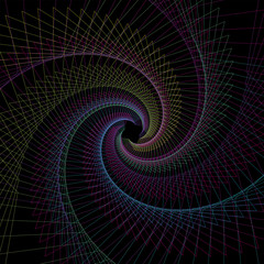 Colorful geometric line art frames on black background