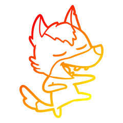 warm gradient line drawing cartoon wolf laughing