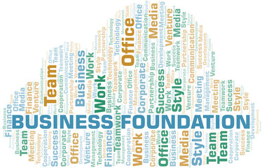 Business Foundation word cloud. Collage made with text only.