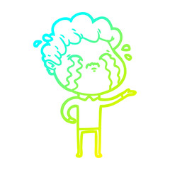 cold gradient line drawing cartoon man crying