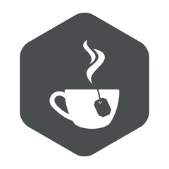 Icono plano taza te humeante en hexágono color gris