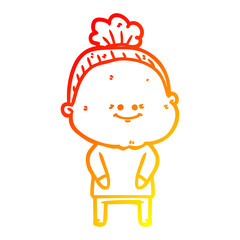 warm gradient line drawing cartoon happy old woman