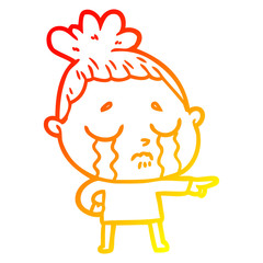 warm gradient line drawing cartoon crying woman