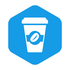 Icono plano vaso café en hexágono color azul